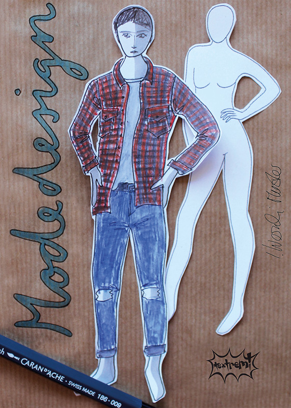 Zeichnung eines Outfits auf dem Modedesign Mappencover